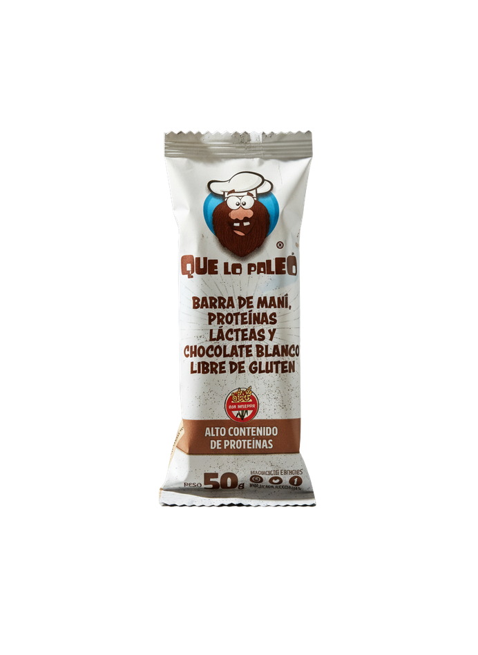 Caja de Barras de Maní, Chocolate Blanco y Proteína